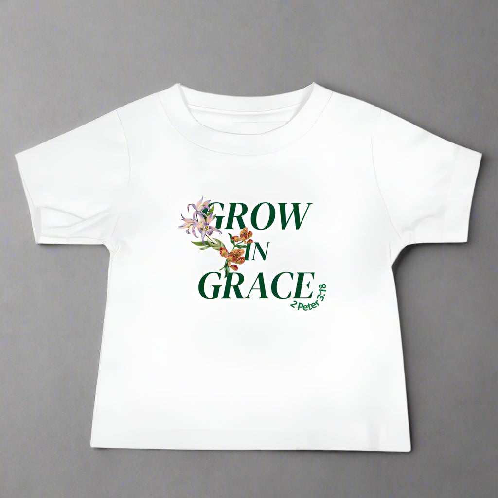 Baby white short sleeve with bible verse 2 Peter 3:18 Grow in Grace