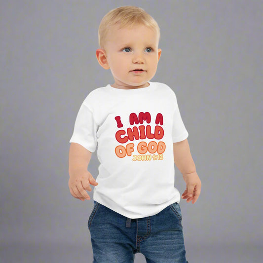 Baby white cotton T shirt I am a child of God John 1:12