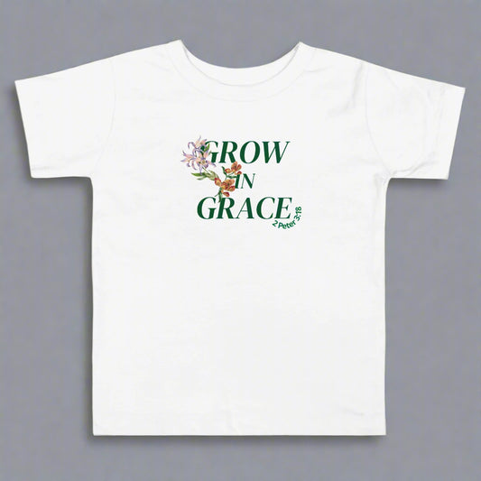 Toddler white t-shirt with bible verse 2 Peter 3:18 Grow in Grace 