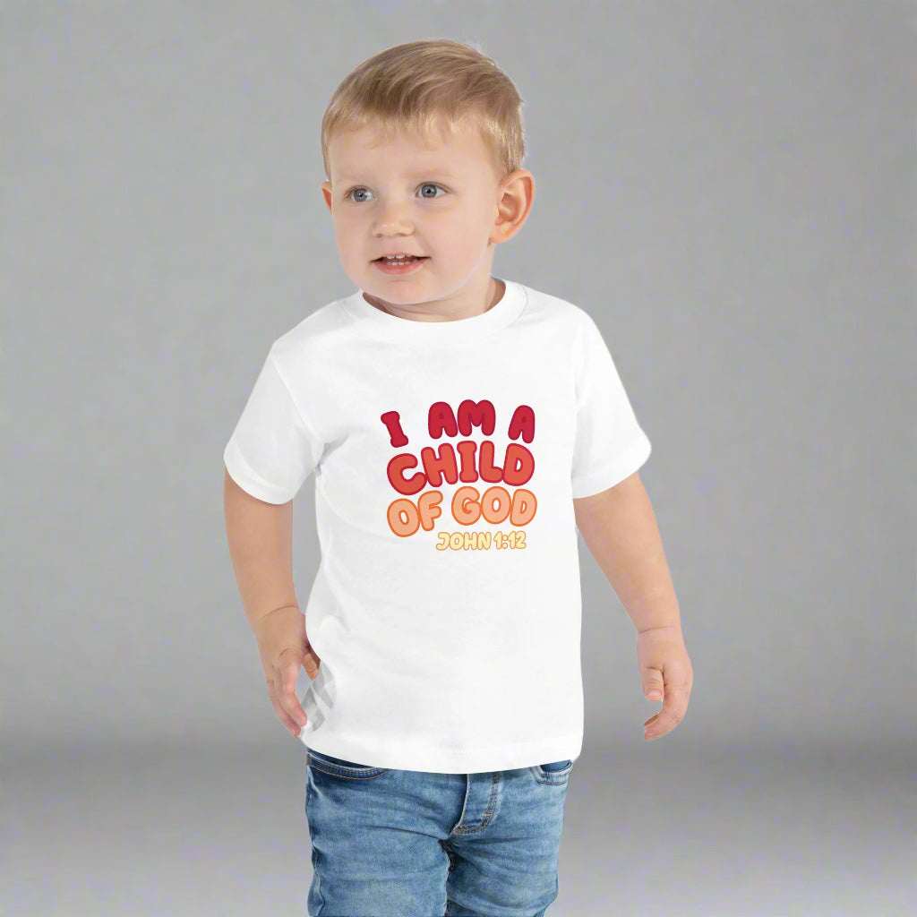 Toddler white cotton t shirt I am a child of God John 1:12