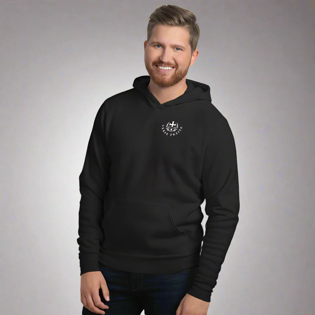 Unisex black hoodies with verse praise logo on the front, Isaiah 41 :10 fear not for I am with you 