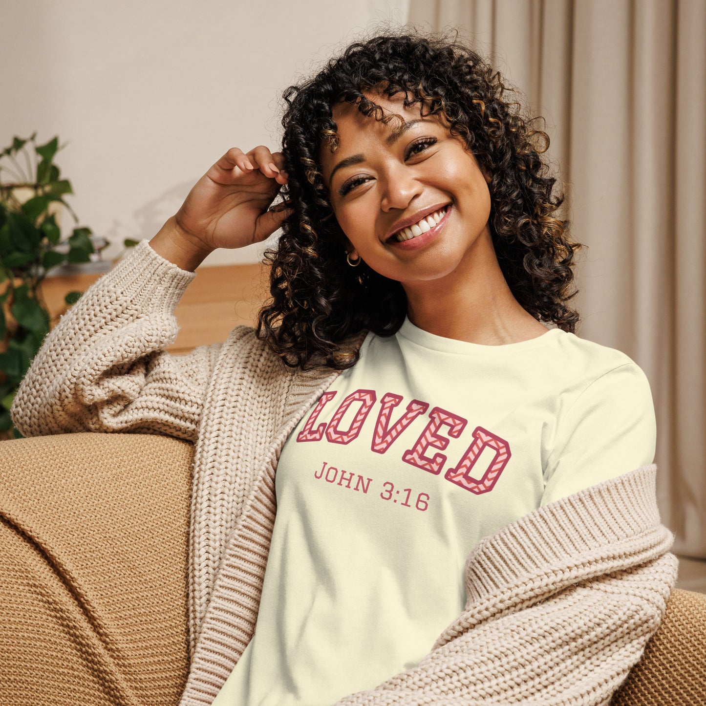 Womens cream T shirt with Loved John 3:16